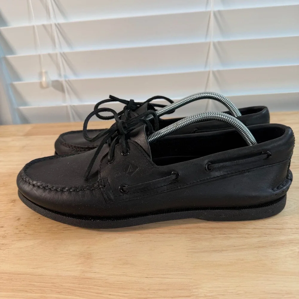 Sperry Authentic Original Boat Shoes Men's Black Leather Lace-Up Casual - 12M